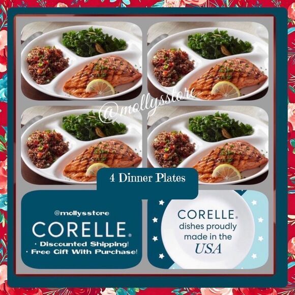 Dinner 🌺 New Corelle Livingware Winter Frost White 10.25" Divided Plates, 4 - Picture 2 of 9